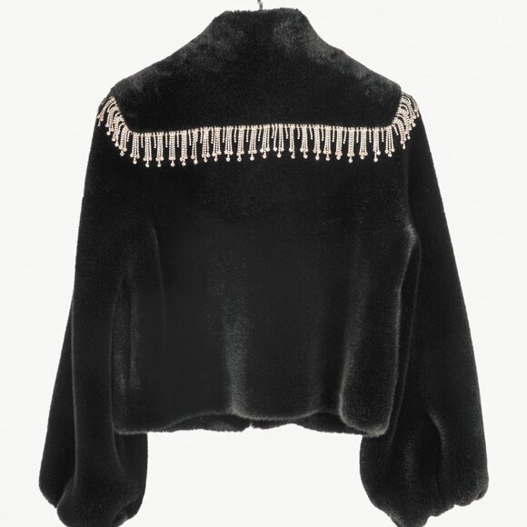 Shrimps Dexter Black Faux Fur Crystal-Embellished Jacket - Picture 3 of 13